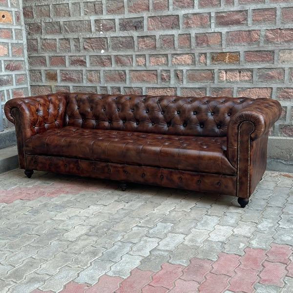 87" Sofa Tufted Bench | Remington Chesterfield Leather Sofa with Tufted Bench Seat (RE-3T) by Rising Tide Design Co.