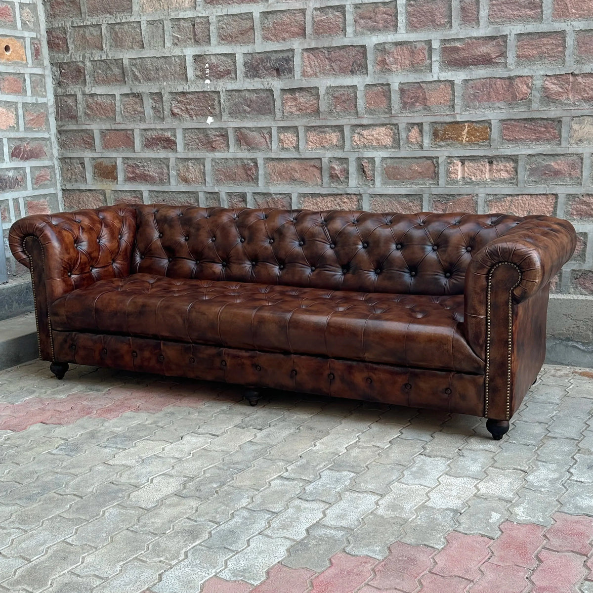95" Sofa Tufted Bench | Remington Chesterfield Leather Sofa with Tufted Bench Seat (RE-4T) by Rising Tide Design Co.