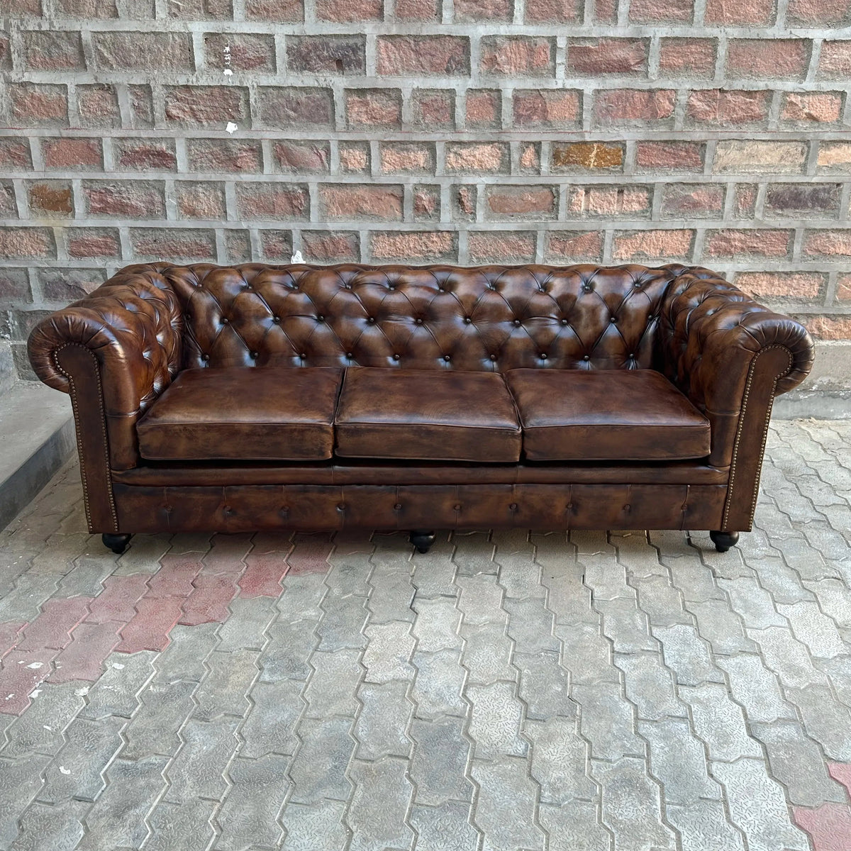 Remington Chesterfield Leather Sofa with Normal Cushions (RE-3C) by Rising Tide Design Co.