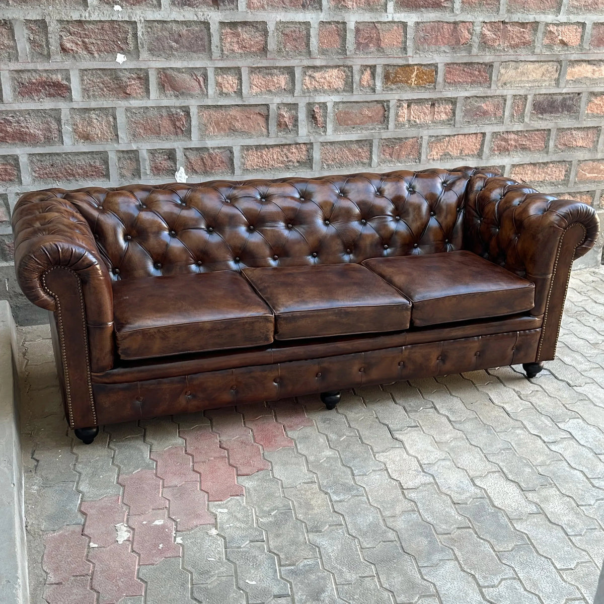 87" Sofa Normal Cushions | Remington Chesterfield Leather Sofa with Normal Cushions (RE-3C) by Rising Tide Design Co.
