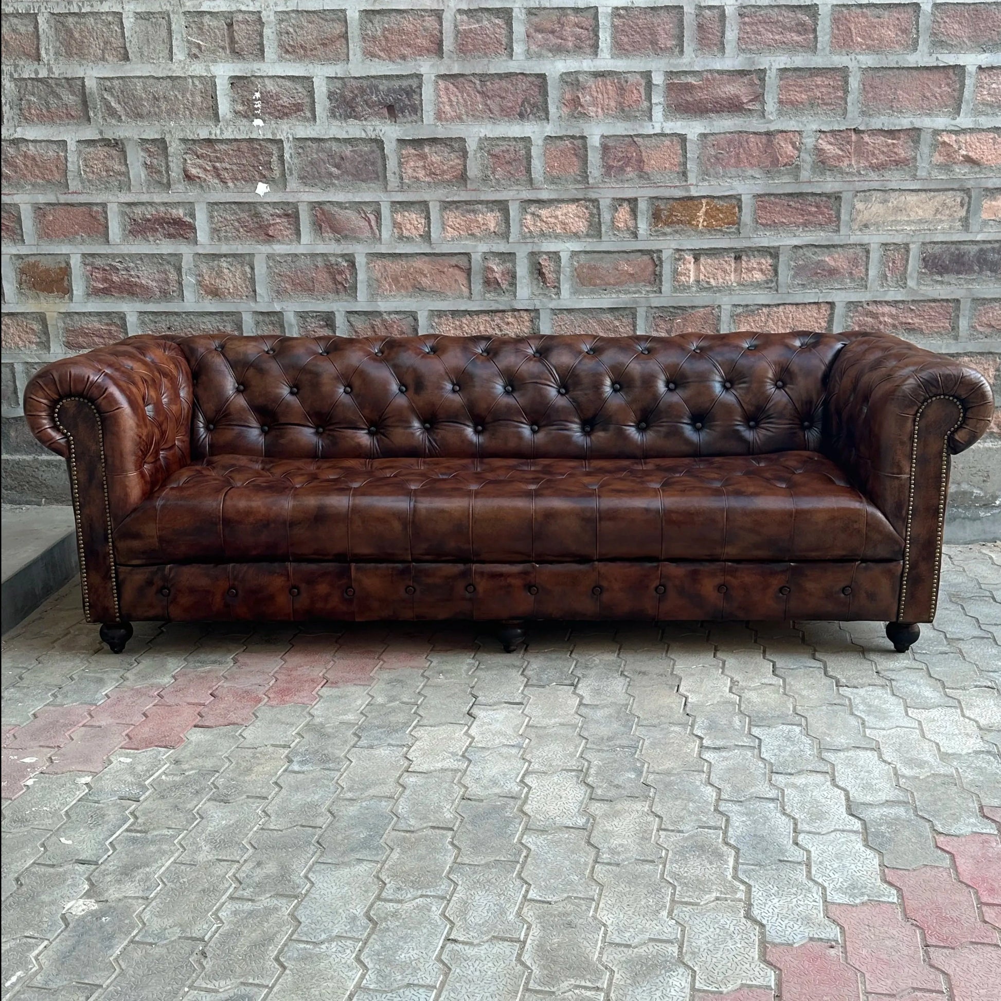 87" Sofa Tufted Bench | Remington Chesterfield Leather Sofa with Tufted Bench Seat (RE-3T) by Rising Tide Design Co.