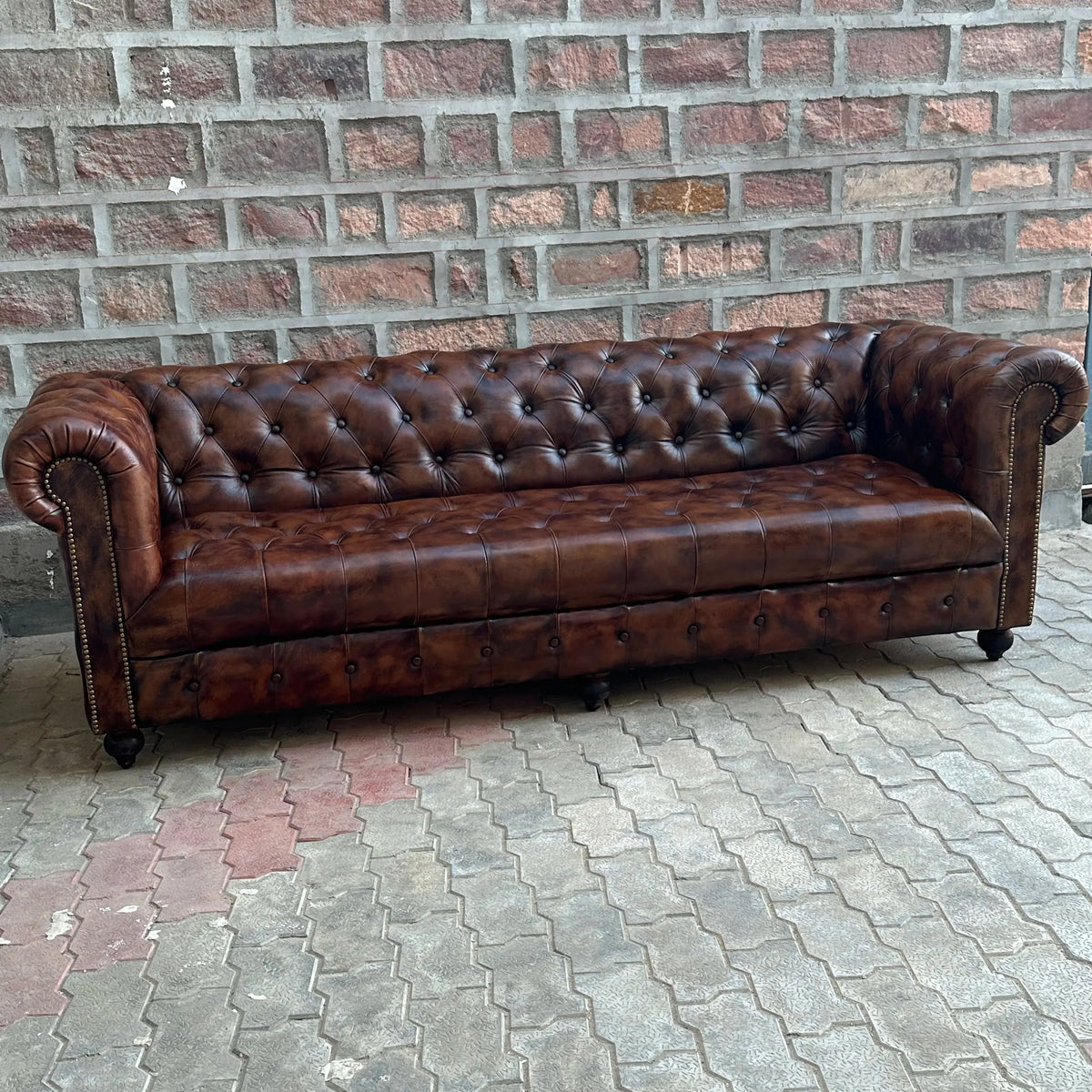 87" Sofa Tufted Bench | Remington Chesterfield Leather Sofa with Tufted Bench Seat (RE-3T) by Rising Tide Design Co.