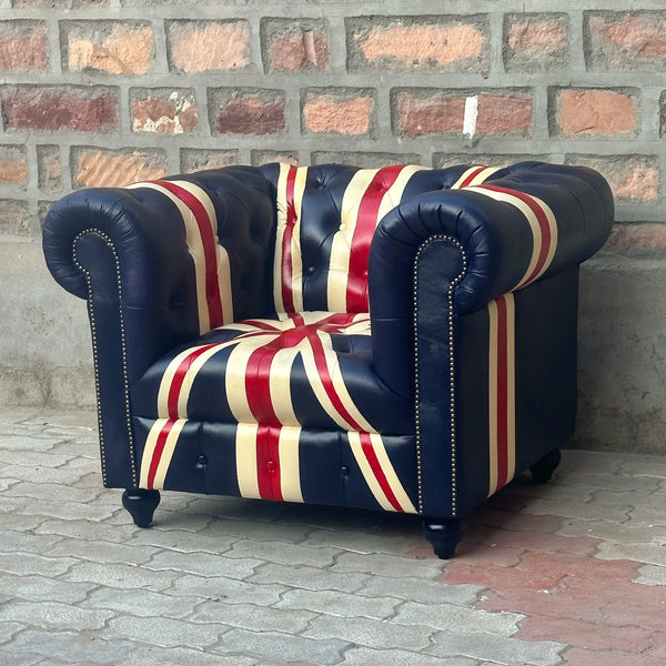 37" Armchair Tufted Bench | Union Jack Chesterfield Leather Armchair with Tufted Bench Seat (UN-1T) by Rising Tide Design Co.