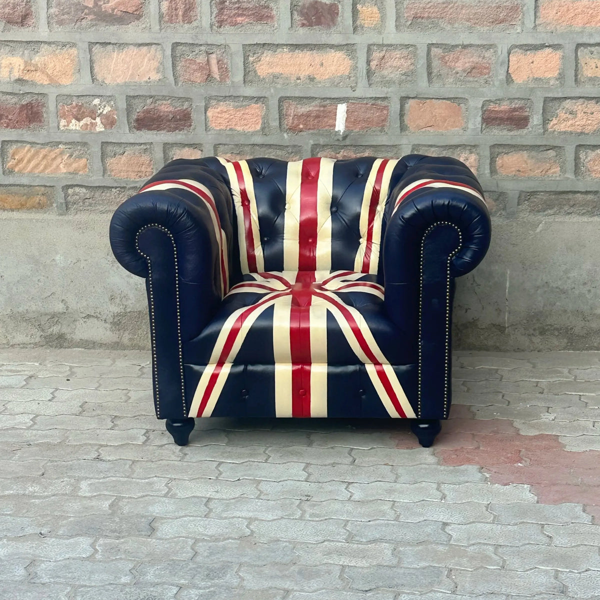 37" Armchair Tufted Bench | Union Jack Chesterfield Leather Armchair with Tufted Bench Seat (UN-1T) by Rising Tide Design Co.