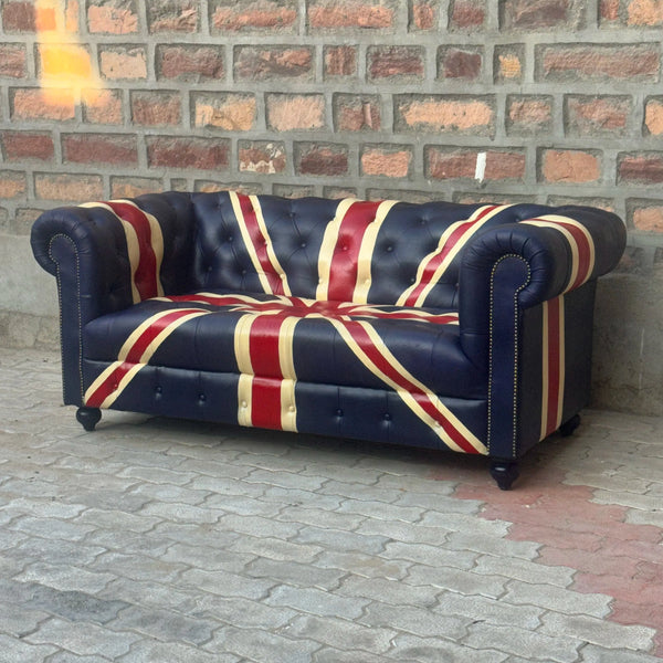 71" Loveseat Tufted Bench | Union Jack Chesterfield Leather Loveseat with Tufted Bench Seat (UN-2T) by Rising Tide Design Co.