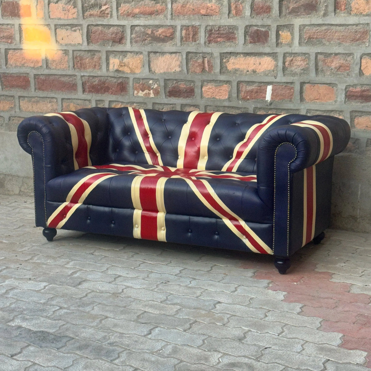 71" Loveseat Tufted Bench | Union Jack Chesterfield Leather Loveseat with Tufted Bench Seat (UN-2T) by Rising Tide Design Co.