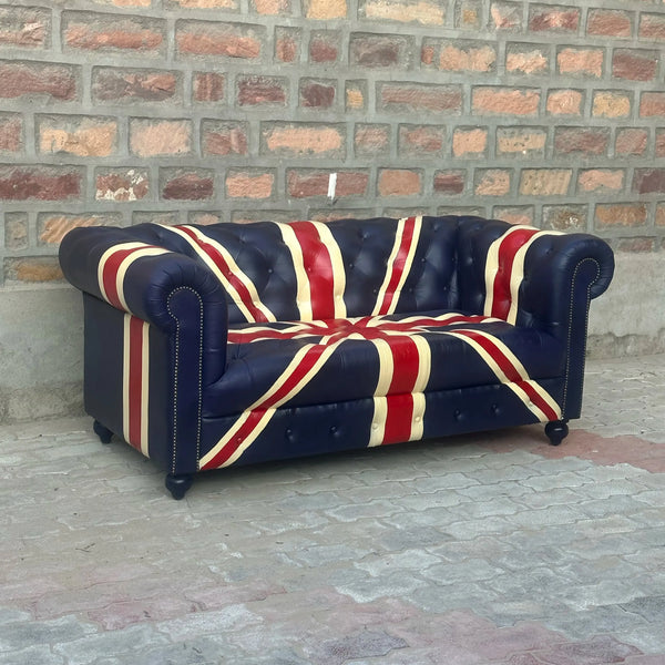 71" Loveseat Tufted Bench | Union Jack Chesterfield Leather Loveseat with Tufted Bench Seat (UN-2T) by Rising Tide Design Co.
