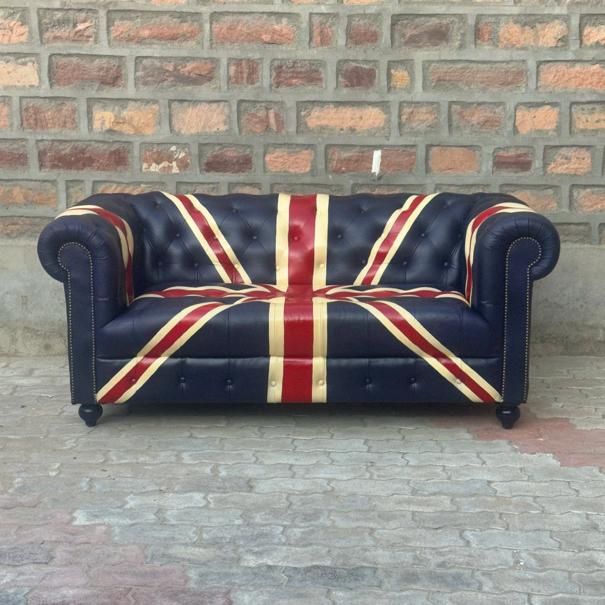 71" Loveseat Tufted Bench | Union Jack Chesterfield Leather Loveseat with Tufted Bench Seat (UN-2T) by Rising Tide Design Co.
