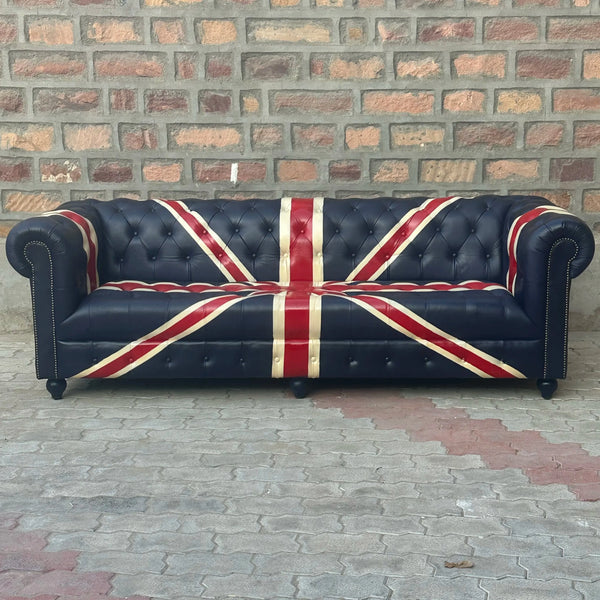 95" Sofa Tufted Bench | Union Jack Chesterfield Leather Sofa with Tufted Bench Seat (UN-4T) by Rising Tide Design Co.