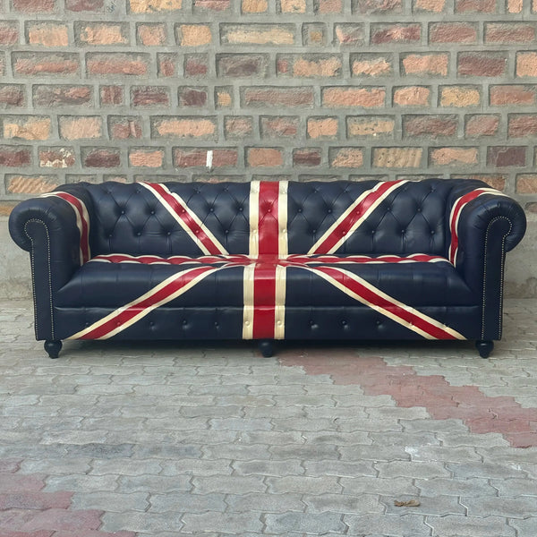 87" Sofa Tufted Bench | Union Jack Chesterfield Leather Sofa with Tufted Bench Seat (UN-3T) by Rising Tide Design Co.