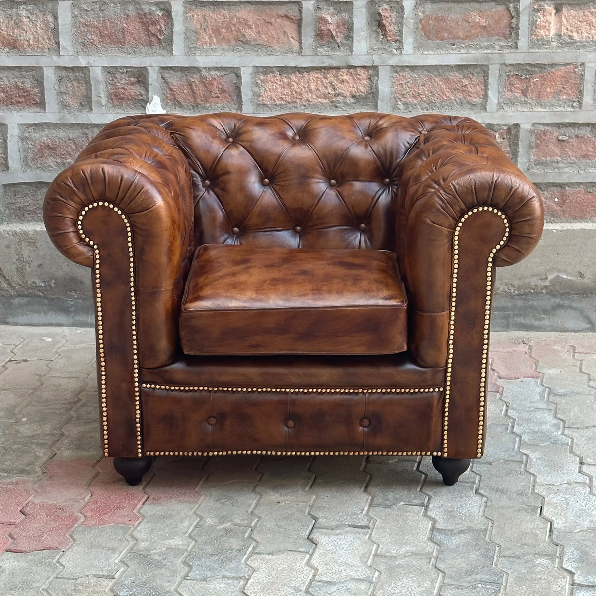 37" Armchair Normal Cushions | Winchester Chesterfield Leather Armchair with Normal Cushions (WI-1C) by Rising Tide Design Co.