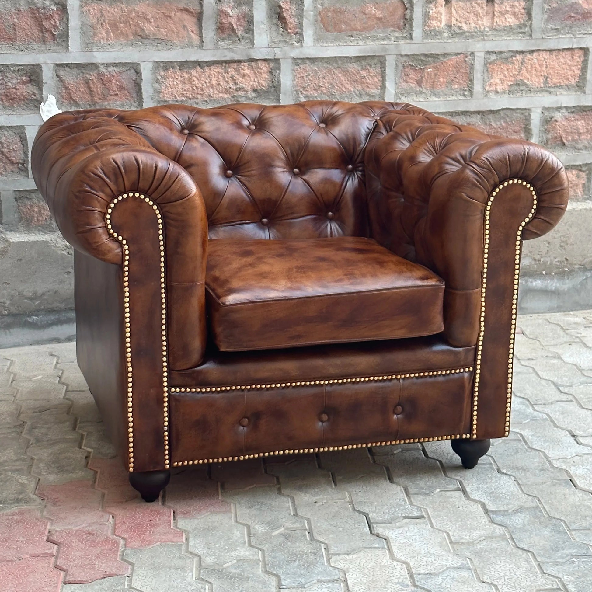 37" Armchair Normal Cushions | Winchester Chesterfield Leather Armchair with Normal Cushions (WI-1C) by Rising Tide Design Co.