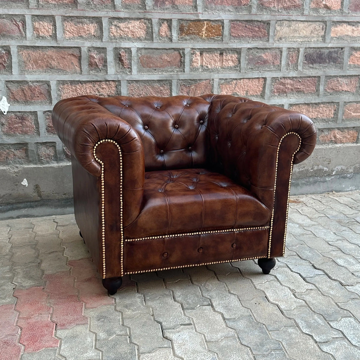 37" Armchair Tufted Bench | Winchester Chesterfield Leather Armchair with Tufted Bench Seat (WI-1T) by Rising Tide Design Co.