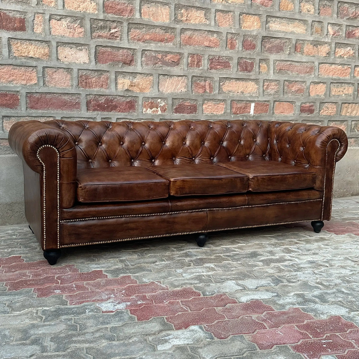87" Sofa Normal Cushions | Winchester Chesterfield Leather Sofa with Normal Cushions (WI-3C) by Rising Tide Design Co.