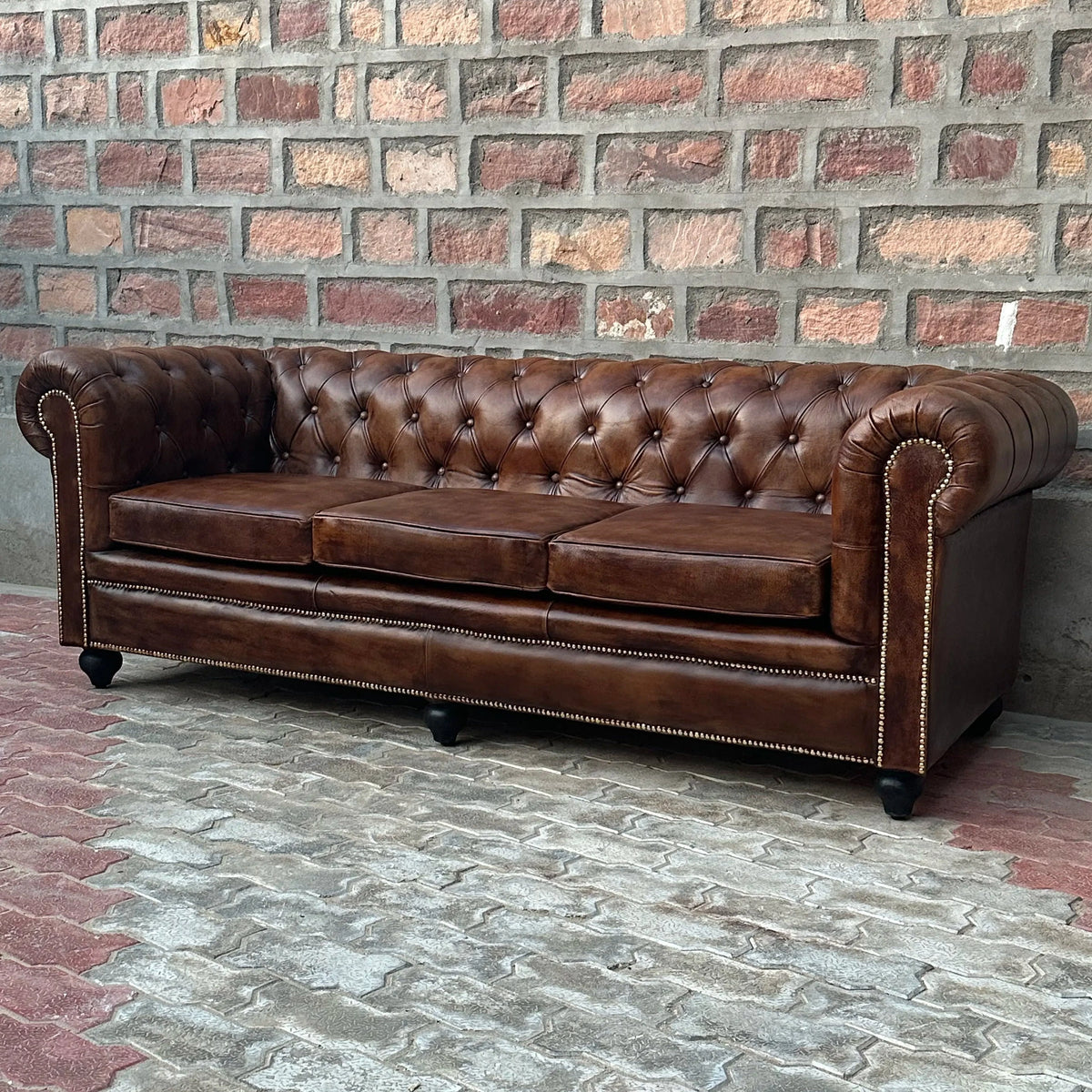 87" Sofa Normal Cushions | Winchester Chesterfield Leather Sofa with Normal Cushions (WI-3C) by Rising Tide Design Co.