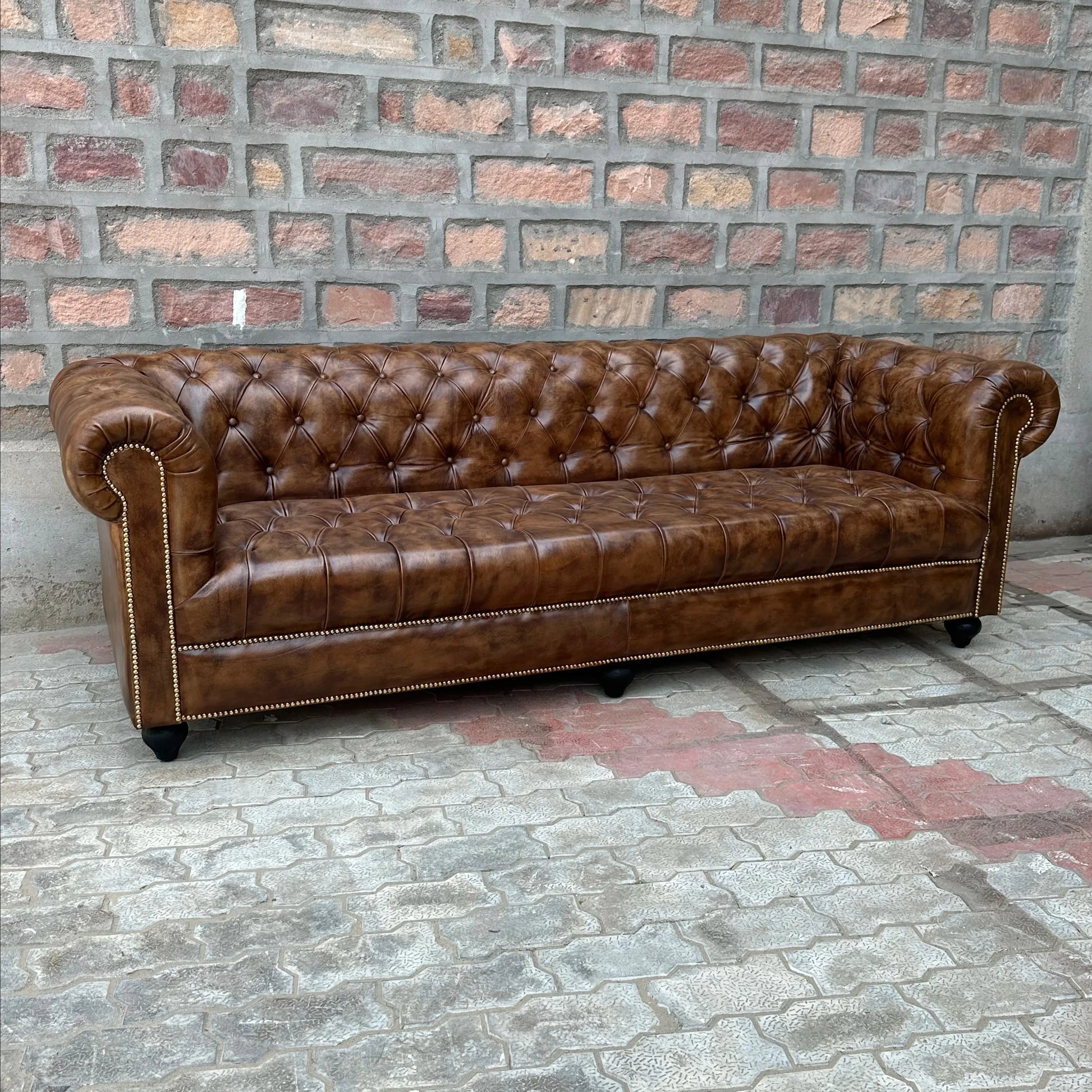 95" Sofa Tufted Bench | Winchester Chesterfield Leather Sofa with Tufted Bench Seat (WI-4T) by Rising Tide Design Co.