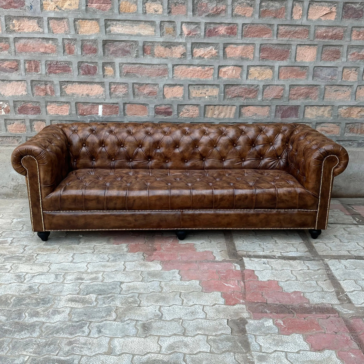 95" Sofa Tufted Bench | Winchester Chesterfield Leather Sofa with Tufted Bench Seat (WI-4T) by Rising Tide Design Co.