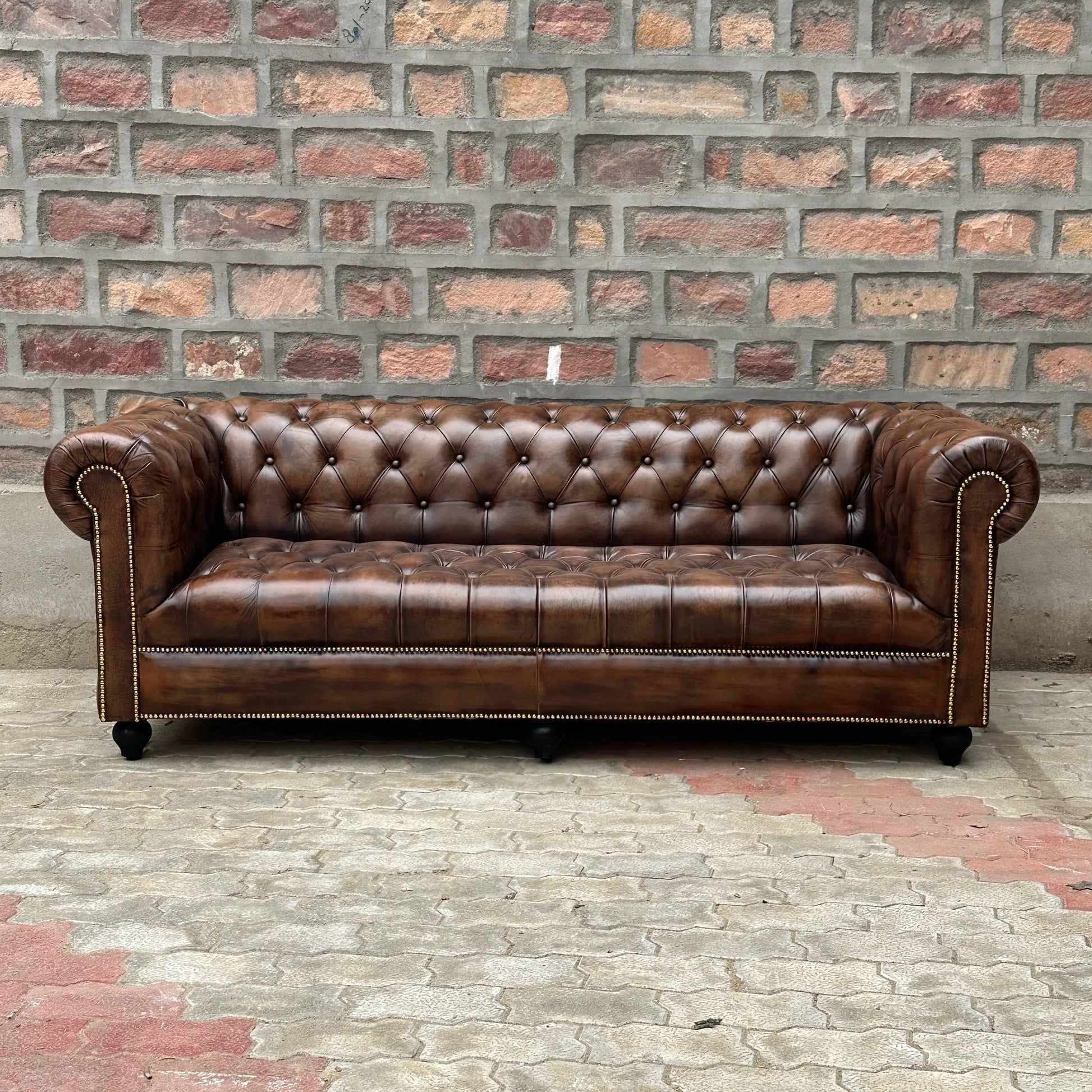 Winchester Chesterfield Leather Sofa with Normal Cushions (WI-3T) by Rising Tide Design Co.