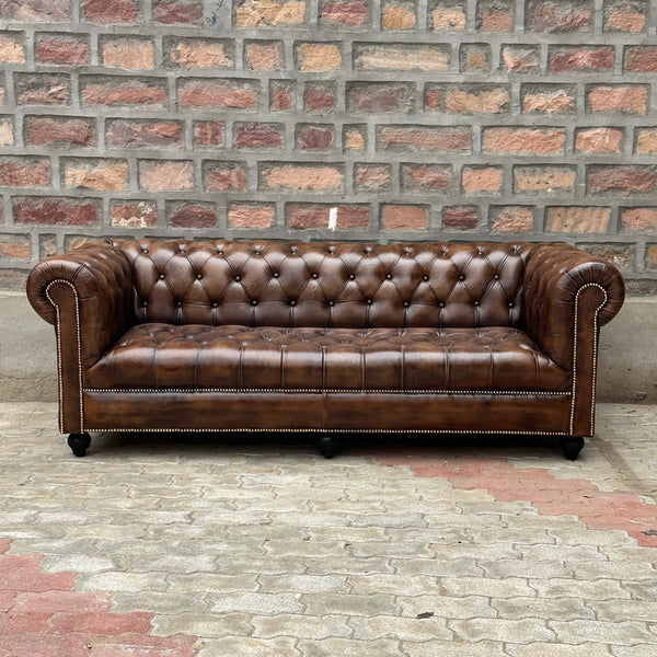 87" Sofa Tufted Bench | Winchester Chesterfield Leather Sofa with Normal Cushions (WI-3T) by Rising Tide Design Co.