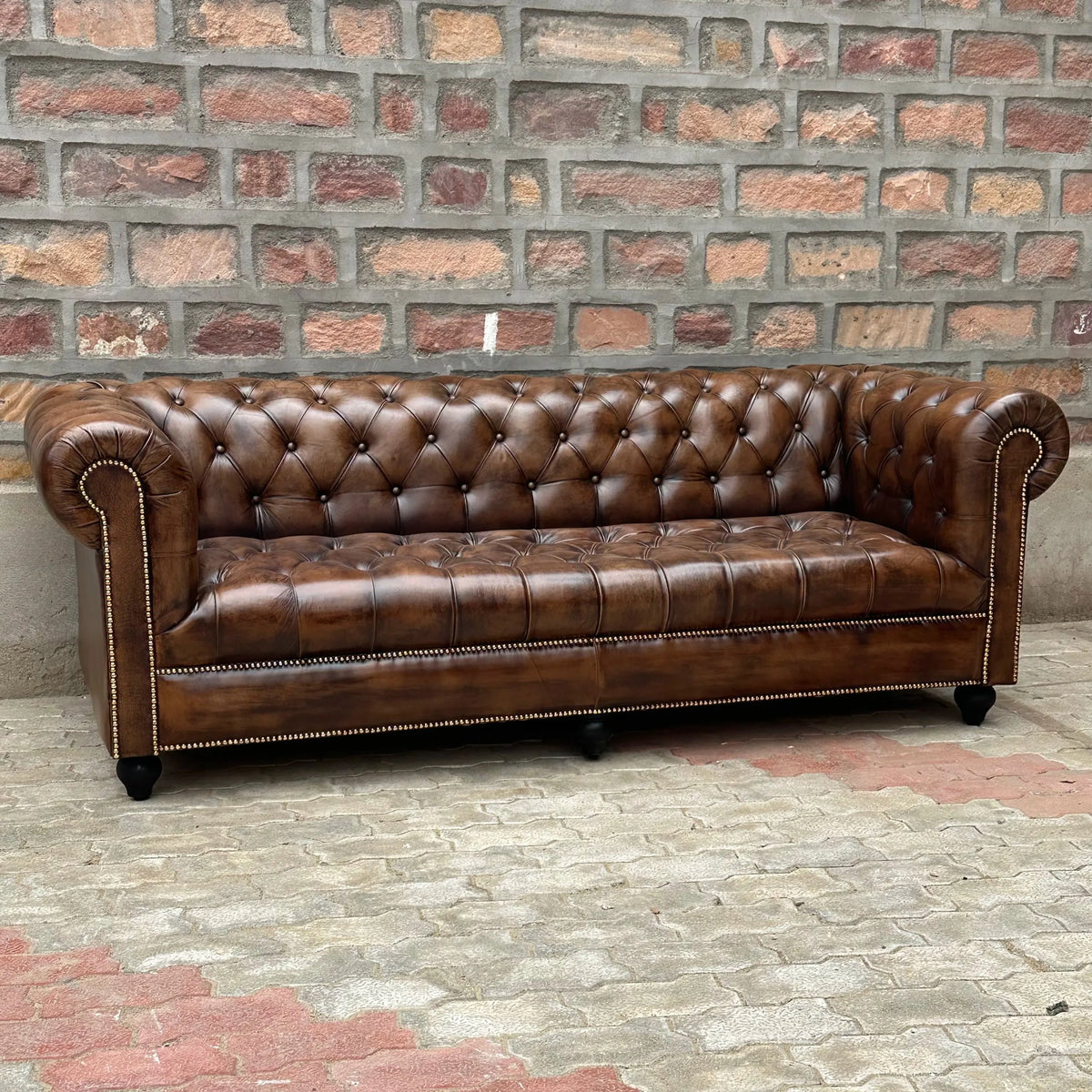 Winchester Chesterfield Leather Sofa with Normal Cushions (WI-3T) by Rising Tide Design Co.