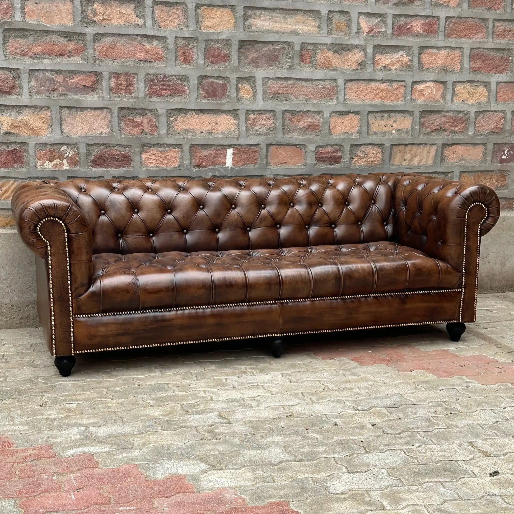 87" Sofa Tufted Bench | Winchester Chesterfield Leather Sofa with Normal Cushions (WI-3T) by Rising Tide Design Co.