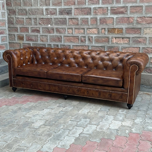 95" Sofa Normal Cushions | Winchester Chesterfield Leather Sofa with Normal Cushions (WI-4C) by Rising Tide Design Co.