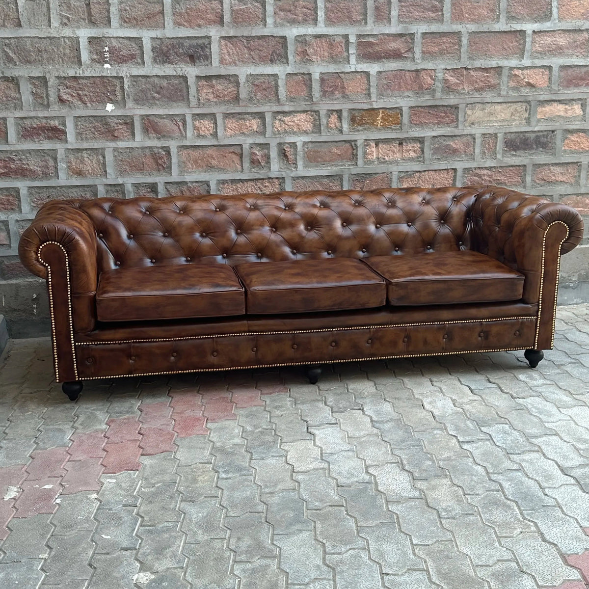 95" Sofa Normal Cushions | Winchester Chesterfield Leather Sofa with Normal Cushions (WI-4C) by Rising Tide Design Co.